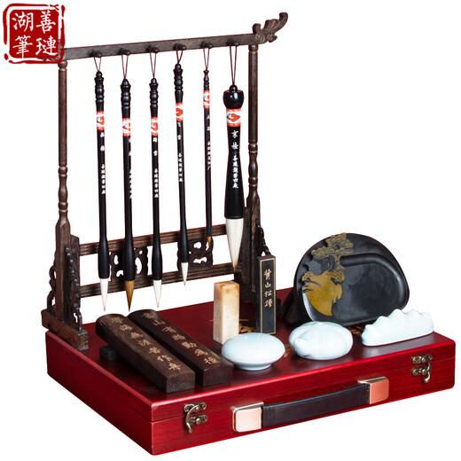 Shanlianhu pen, high-end study gift box, four treasures of study set, pen, ink, paper and inkstone calligraphy set, beginner practice brush and inkstone, introduction to copying, popular products, retro gift box