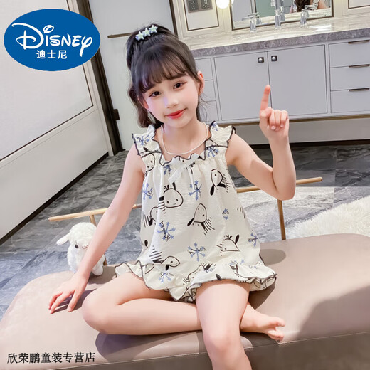 
Disney baby girl summer pajamas new style medium-sized children's sleeveless suspender nightgown two-piece set little girl can wear home clothes outside Apricot cartoon 150 Recommended 140-150cm11-12 years old cm