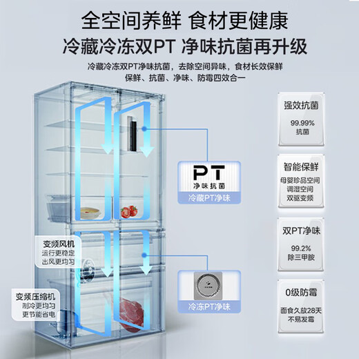 Midea 532 French multi-door four-door refrigerator with variable frequency dual system dual cycle mother and baby household refrigerator with immediate subsidy discount MR-532WFPZE Guyu Gray