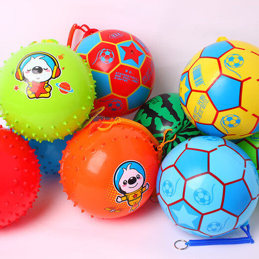 悦卜西瓜球儿童充气弹力小皮球婴幼儿宝宝手抓拍拍球按摩球幼儿园玩具 吊绳足球+西瓜球【带打气筒】