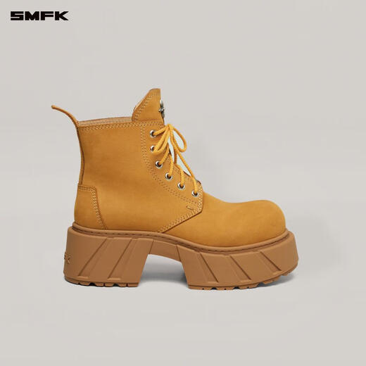 SMFK幻影皮质机车靴厚底增高短靴马丁靴女S0010W1/YG1/DK 姜黄色 38