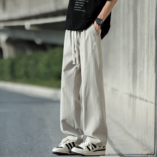 Seven Wolf summer ice silk pants for men's thin new style trendy loose straight pants for men's breathable casual quick-drying trousers for men K6636 Khaki 3XL about 155~175 Jin [Jin equals 0.5 kg] can be worn