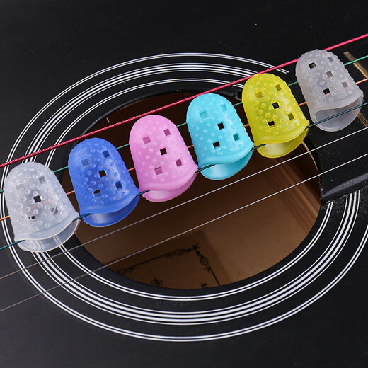 Guitar Silicone Finger Cot Ukulele Beginner's Left Hand Anti-Slip Anti-Pain Protection Thumb Piano Counting Money Turning Book Blue S 4 pcs