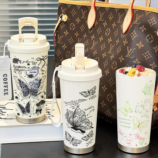 ZKHE Butterfly Thermos New de alto valor Café Café Café Café Gran capacidad Copa de agua Estudi