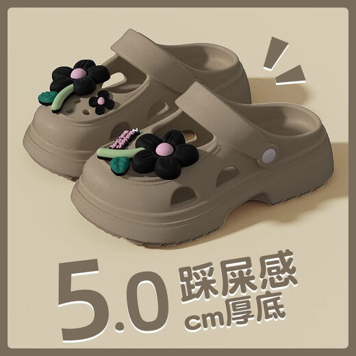 踩屎感少女可爱洞洞鞋女夏天可外穿超厚室内居家增高凉拖鞋 时尚百搭软底新款深黑色凉拖鞋 36 -3735-36的脚