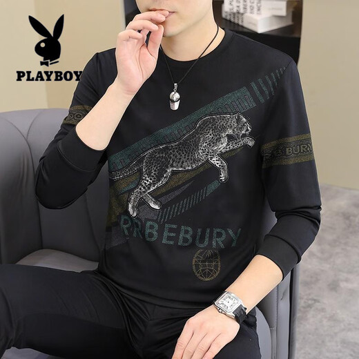 花花公子（PLAYBOY）2025春秋新款男士长袖T恤小衫个性欧货卫衣打底衫加大码男装上衣 【春秋】6628卡其 薄款 M 90-115斤