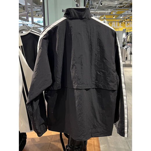 
Adidas jacket men's 2025 spring new fitness training sportswear stand collar windproof casual woven jacket top KC3892 black/white 2XL