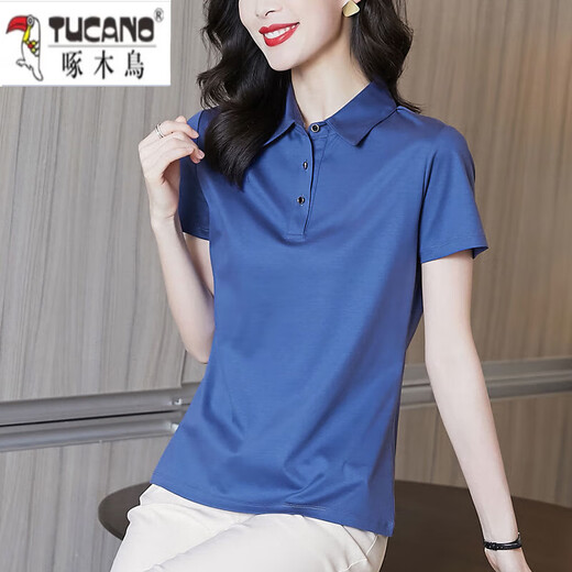 
Woodpecker Pure Cotton 2025 New Summer T-shirt Women's Short-Sleeve Lapel Polo Shirt Versatile Korean Style Fashion Led Top Women 1048# Black XL Recommended 100-120Jin [Jin equals 0.5 kg]