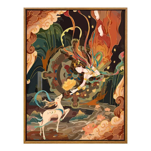 三栖虎敦煌神兽九彩神鹿数字油画2024新款diy填色画手工手绘填充丙烯画 SJ14756 50*60cm绷好加厚内框+外框