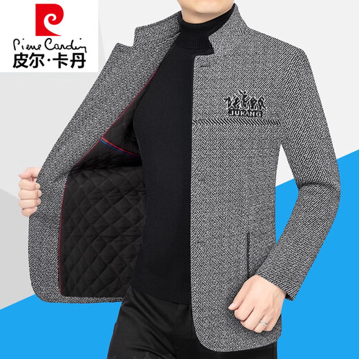 皮尔卡丹（pierre cardin）休闲羊毛呢夹克外套男中年2025春秋季新款加绒加厚爸爸装轻奢男装 浅灰731N5单款 S 165 【适合95-100斤】