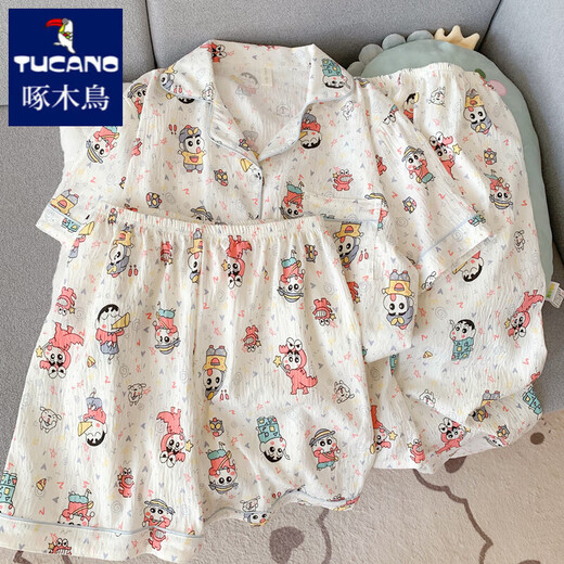 Padamas de hilo de algodón puro de crayón japonés de carcasa de carcasa de carcasa para mujeres en verano set de tres piezas de manga corta ropa de hogar linda ydontuo algodón-9906# star cachorro de tres piezas M [sugerencia 75-100Jin [Jin equivale a 0.5 kg]]]