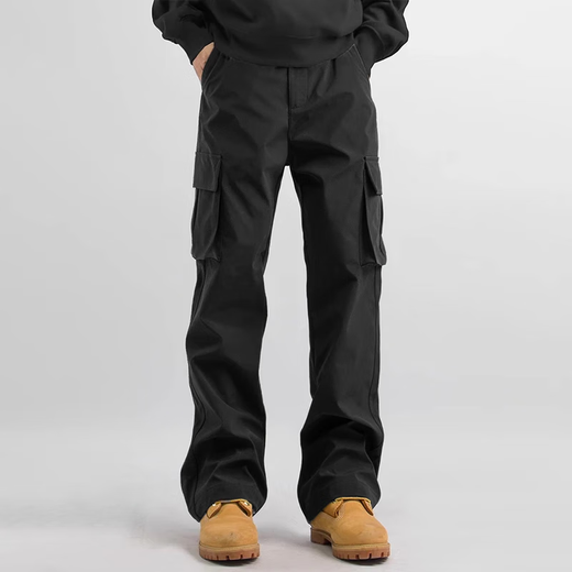 Homlean American funktionale Arbeithose Herren Sommer vielseitiger loser gerader Retro Casualhose HF03 Black XL