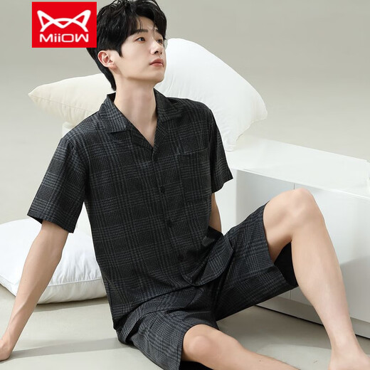 Catman (Miiow) Pyjamas Herren Sommer kurzärmelige Kurzfilme der Sommer-Dünnen Männer-Männer-Stil können an der Außenseite locker und lässiges Hauskleidungskleidung 6627 Herrenstil M Standard (High 165100 Jin [Jin gleich 0,5 kg]) getragen werden.