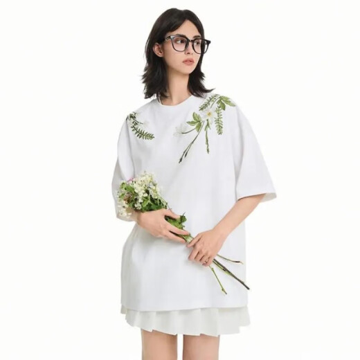 蕉京HASH AND CUEL美式字母植物花卉圆领重磅短袖T恤男女夏季 S1048#黑色 M