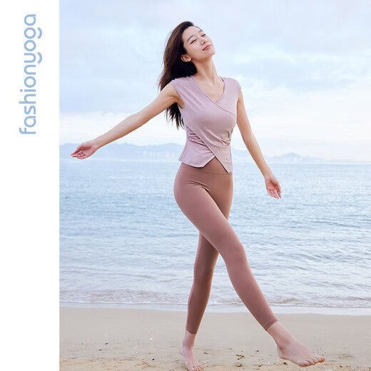Fansheng Yoga Mode, einfaches und komfortables Design V-Ausschnitt lässig Taille Slimming Außenweste Außen F14223 Weiches Pulver s