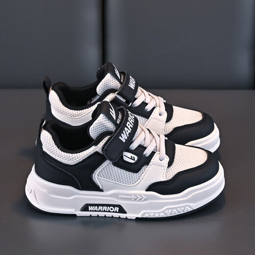 Huili children's shoes, low top mesh panel shoes, small white shoes, boys and girls sports shoes, WZCL1345 white and black 35