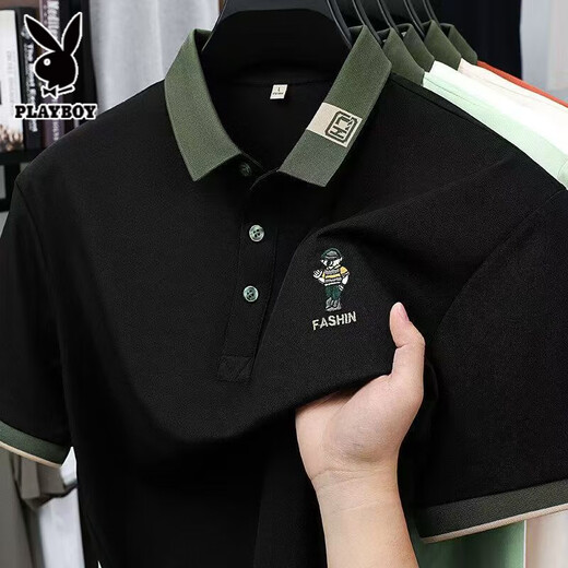 PLAYBOY 2025 NUEVA Camisa de polo de manga corta de la solapa caliente de Summer para hombres Top de camiseta de media manga de moda masculina White 829 L 50 Recomendado [120-140Jin [Jin iguala 0.5 kg]]]
