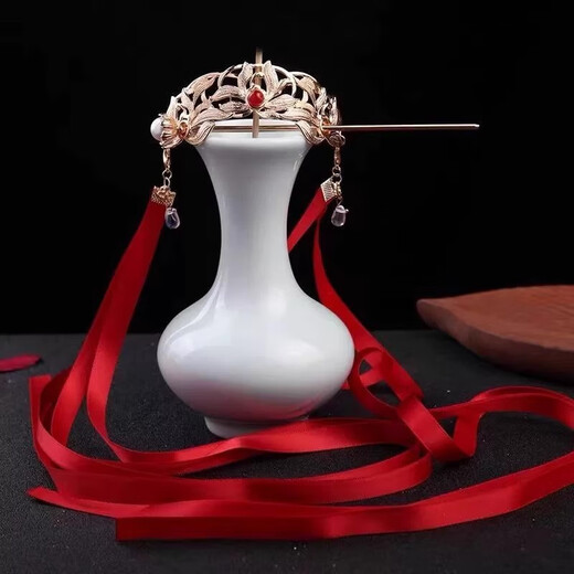 UOSU horse-faced skirt, headdress, antique style headband, children's Hanfu with hairpin, red ribbon, hair crown, clothing accessories, antique ribbon hairpin