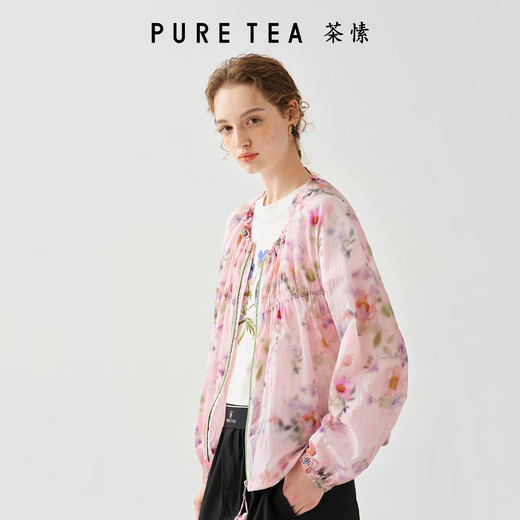 
Tea Su [Pastile] puretea Tea Su Light Outdoor Wood Ear Drawstring Coat Women's Stretch Condensation 25 Summer New Pink Purple L