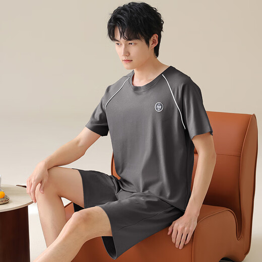 SEPTWOLVES 2025 new men's pajamas summer pure cotton thin short-sleeved casual plus-size home clothing set for men to wear 13603 3XL (160-180Jin [Jin equals 0.5 kg])