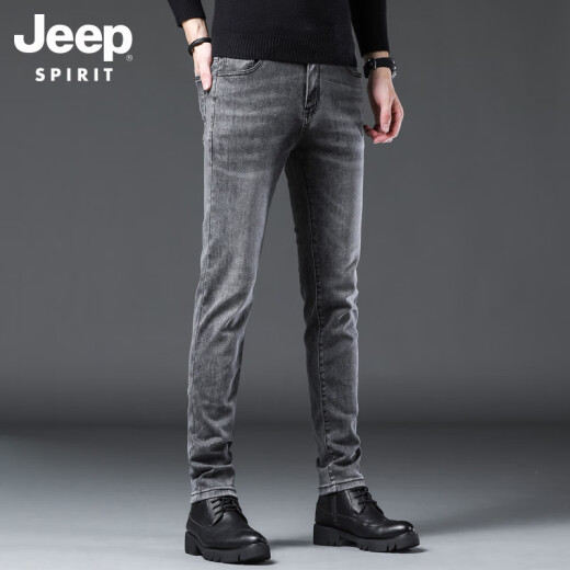 JEEP SPIRIT吉普牛仔裤男士春秋季修身小脚休闲裤2025新款弹力黑色直筒长裤子 1048黑色 28