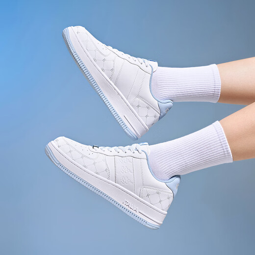 KAPPA women's shoes, high-value board shoes for women 2025 summer new versatile sports shoes thick sole breathable small white shoes for women Classic white/iceberg blue 38