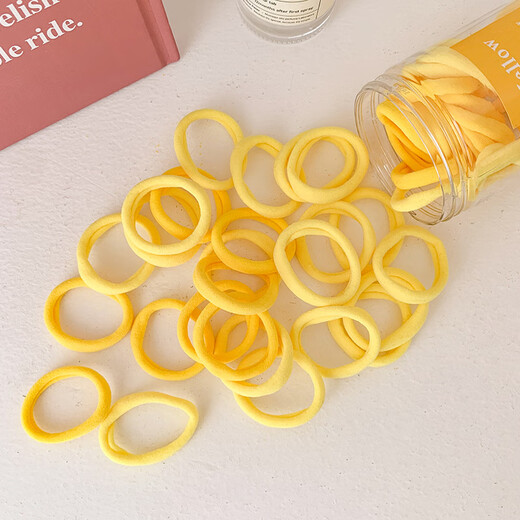 Add 50 pieces of children's gradient seamless hair ties, colorful hair ropes that do not hurt the hair, candy-colored rubber band towel rings, classic black + yellow, 100 pieces in total
