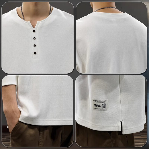 JEEP SPIRIT Jeep Premium Henley Collar Long Sleeve T-Shirt Men's Spring and Autumn Pure Cotton Tops Sweatshirt Men's Undershirt Men's White XL 130-150Jin Jin is equal to 0.5 kg