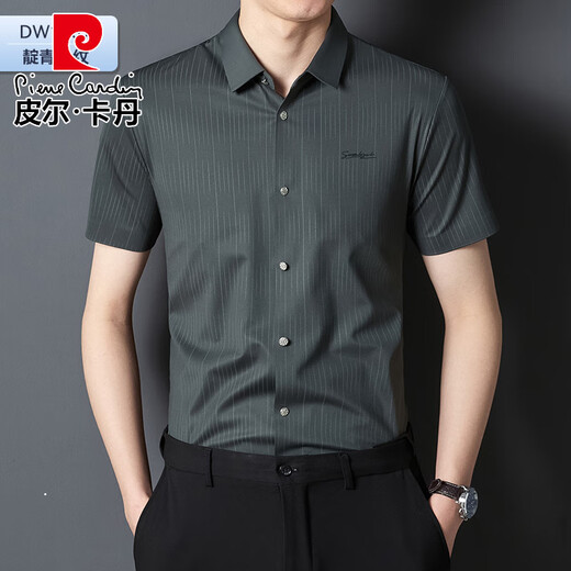 皮尔卡丹无痕男士衬衫夏季高弹短袖锦氨衬衣免烫休闲商务衫轻奢男装 DW1105 38 (115斤以下)