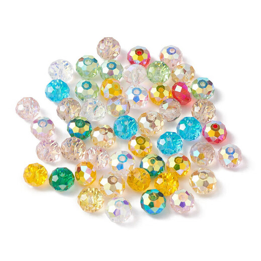 New product 6/8mm AB color plated flat beads glass beads DIY beaded bracelet necklace jewelry accessories cut loose beads 6mm mixed color about 50 pcs/pack