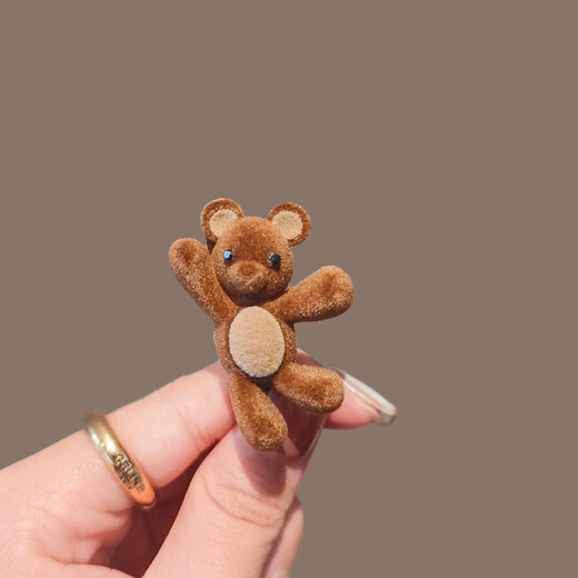 Songchuang Mengyu cute beckoning bear side clip exquisite and compact flocked hair clip bangs side broken hair duck bill clip one-word clip headdress beckoning bear duck bill clip