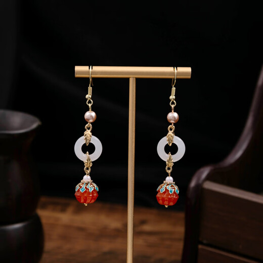 Shijun (Shijun) Ancient Style Series Red Series perlées Xiangyun Nouvelles boucles d'oreilles chinoises National Dripping Cheongsam Hanfu Accessoires Imitation Mentiles d'oreilles Pearl Fashion E3882-2