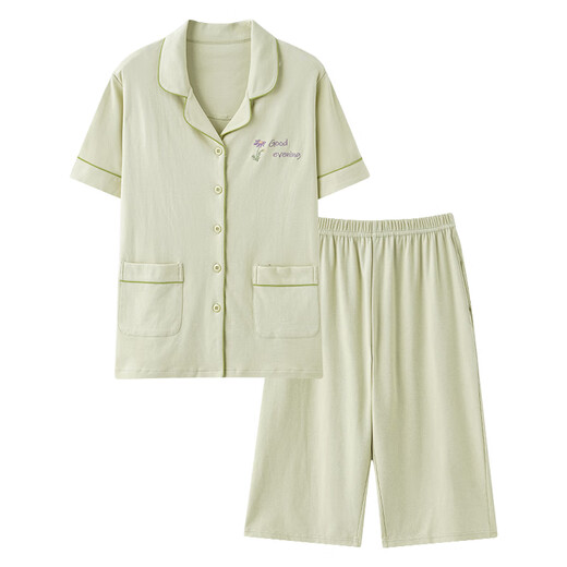 
Modal summer pajamas for women pure cotton short-sleeved cropped pants for casual cardigans with large size home clothes two-piece set 2025 NX9898 L