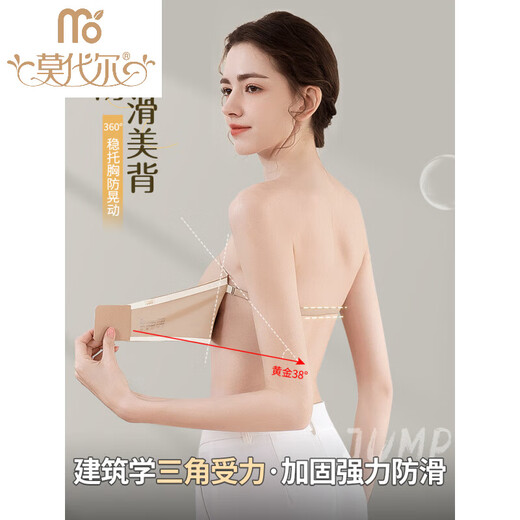 莫代尔前扣抹胸无肩带内衣女防滑聚拢小胸隐形粉底液无痕裹胸美背文胸罩 奶白 85A 38B[建议120-135斤]