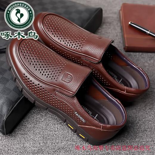Specht Lederschuhe echte Leder-Leder-Sommer hohl atmungsaktiven kalten Lederschuhen für Männer.