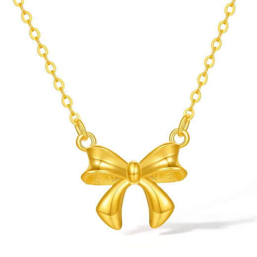 Saturday blessing yellow 18K gold bow necklace birthday gift for girlfriend C0616244 40+5cm