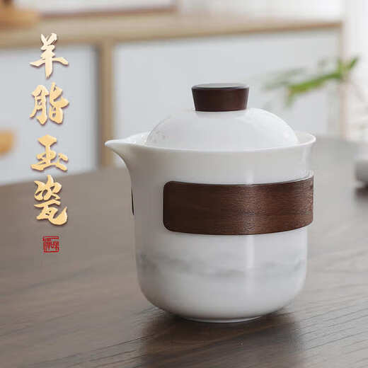 PINYU travel tea set portable one pot three cups outdoor high-end ceramic cup car tea tray mutton fat jade porcelain tea cup