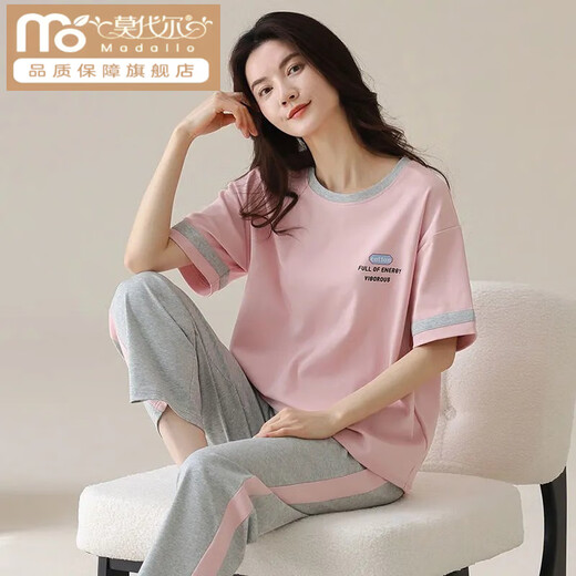 Modal cotton pajamas for women short-sleeved trousers for summer Korean women's round neck suit thin cotton exterior wear home clothes RN9715# short-sleeved trousers Cotton M (80-100Jin [Jin equals 0.5 kg])