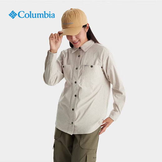 Columbia哥伦比亚衬衫女2025春夏新品户外翻领通勤休闲简约长袖衬衫AR9898 278 /米白色 S/155/80A