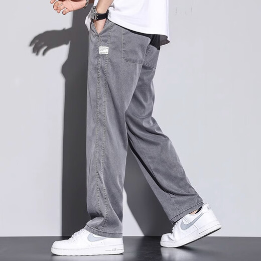 LEE KIDS夏季天丝裤子男直筒宽松拖地潮牌阔腿裤2025夏天薄款休闲长裤男生 1048灰色 M