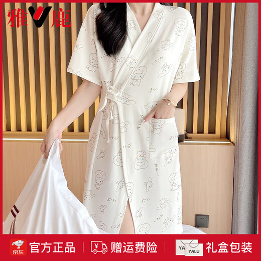 Yalu High-End Japaner Kimono Nachthemd für Frauen Sommer reines Baumwoll kurzärmelige Bademantel Japanische dünne Yugui-Hund Japaner Cartoon Pyjamas 653 m