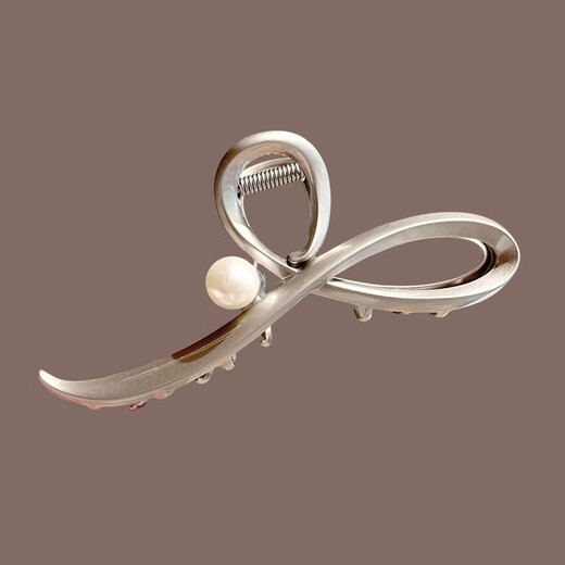 BARY REEF11cm cool feeling large metal grabber hairpin 2025 new back of the head shark clip a pearl silver