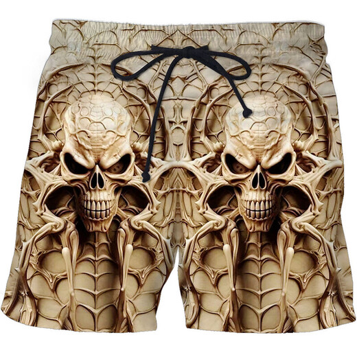 2024 summer casual shorts, personalized trendy skull 3D digital print, men's casual shorts STK1381 S 80-90Jin [Jin equals 0.5 kg]