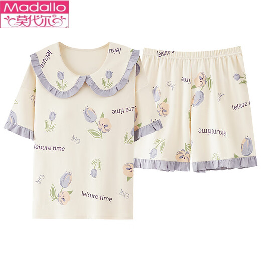 
Modal women's summer pure cotton doll collar short sleeve shorts obese mm extra large size 200 Jin [Jin equals 0.5 kg] Youth can wear pajamas outside K3519# M