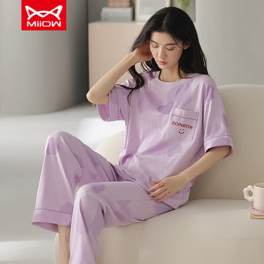 猫人 MIIOW睡衣女春夏季短袖长裤纯棉韩版学生夏天可外穿纯棉家居服套装 YZT9711 棉短长 L （-120斤）