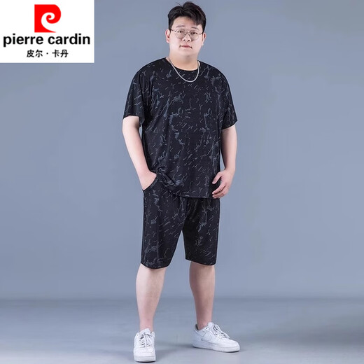 Pierre Cardin Ice Silk Sports Costume d'été de grande taille pour hommes minces minces pour hommes à séchage à séchage à cinq points Fat plus gras plus manches courtes lâches PZ829 Black High Quality Silk Suit XL recommandé 130-140jin [Jin est égal à 0,5 kg]