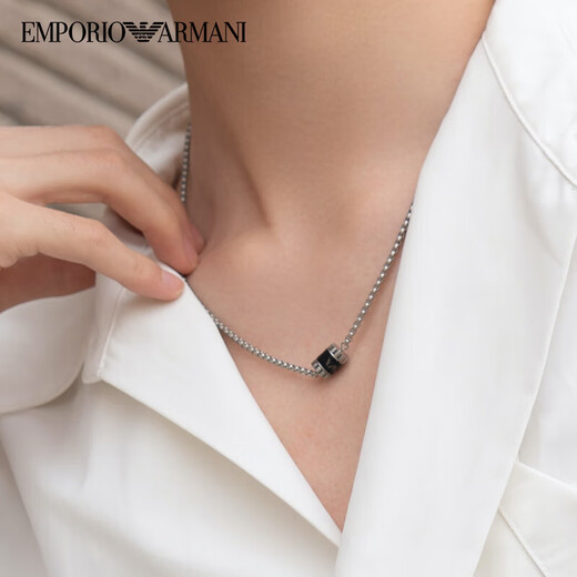 Armani necklace fashion bead transfer bead small waist clavicle chain necklace EGS2844040 men's black