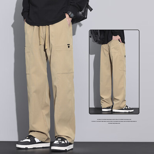 以纯（YISHion）美式工装裤男春夏季新款宽松直筒伞兵裤军绿色冲锋运动阔腿休闲裤 9856卡其色 2XL 145-165斤