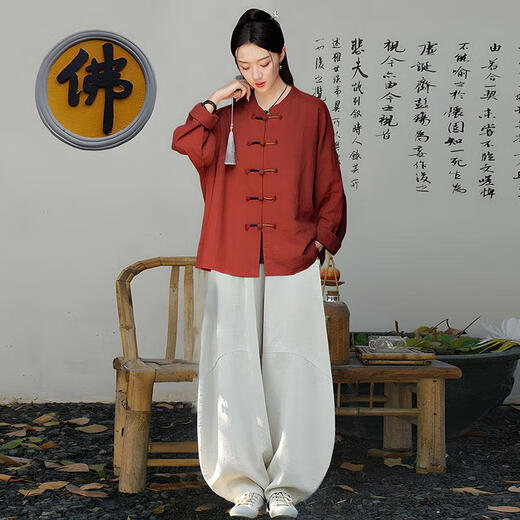 Lijing Tian Lay Buddhist Costumes pour femmes vêtements bouddhistes en coton en coton et combinaisons d'été de style bouddhiste de style zen de style zen pour femmes pliage des costumes de save chinois (ensemble à deux pièces) couleur de chanvre (coton de ramie) top 834 m () toutes taille de taille chinoise (deux pièces)