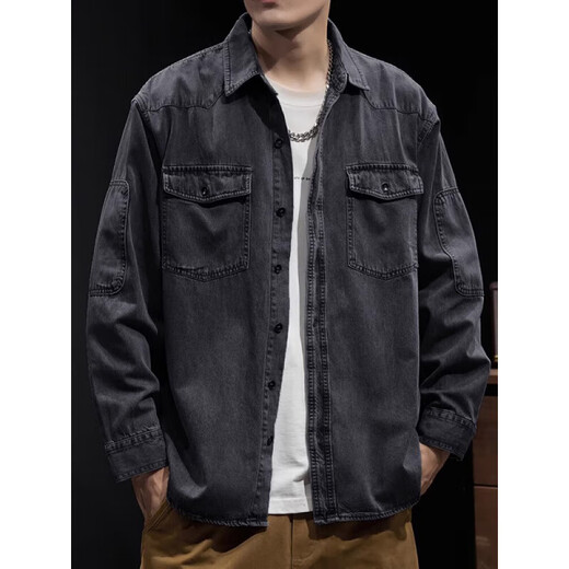 Nanjiren denim shirt men's retro new casual work jacket 2025 autumn American blue long-sleeved lining Z757 blue 2XL [weight 160-180Jin [Jin equals 0.5 kg]]